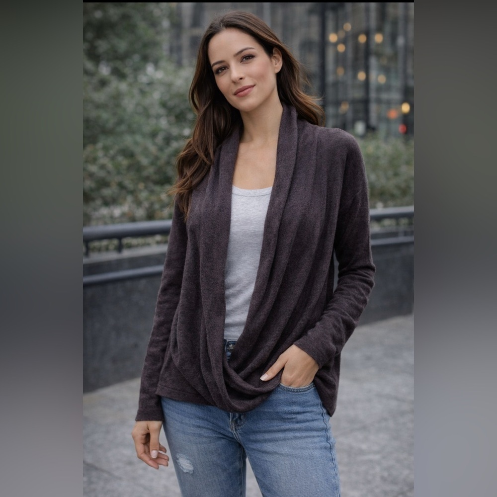 Dakini Charcoal Plum Open-Front Cardigan Cashmere Blend Large